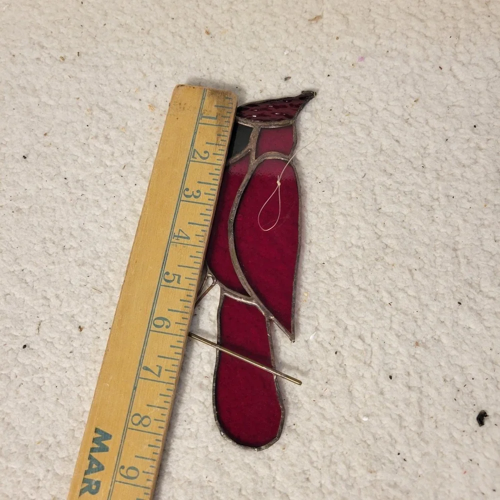 Red Cardinal Stained Glass Suncatcher Window Hanging Bird Decor 8.5 Inch